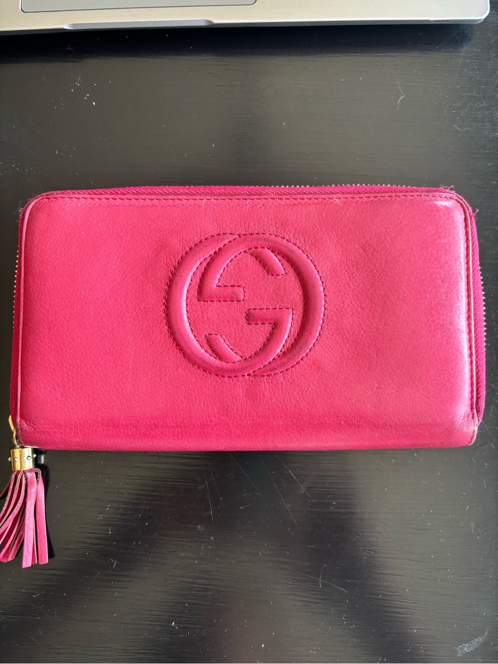 Gucci Pink Leather Zip-Around Wallet with Tassel